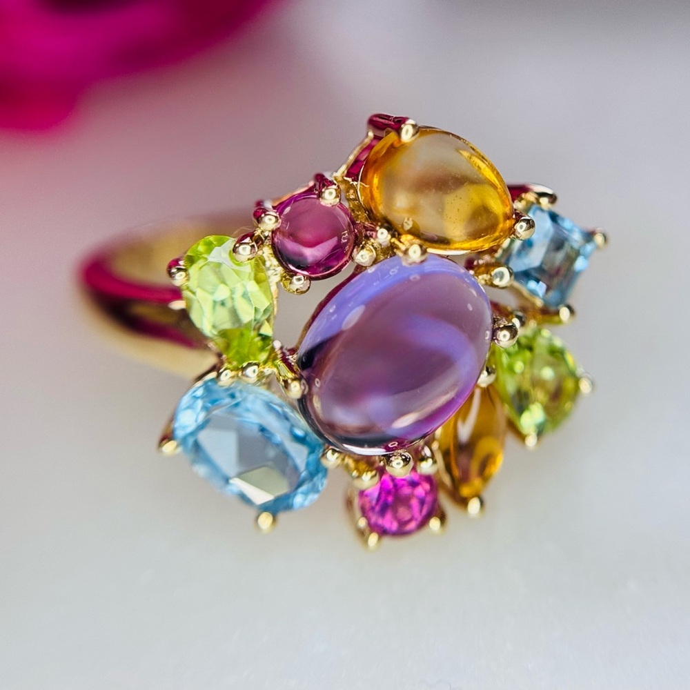 Confetti Multi-Gemstone Cocktail Ring 14k Yellow Gold